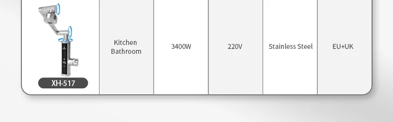 Fudeer 3400W 220V Electric Kitchen Water Heater Tap Instant Hot Stainless Steel Water Faucet Heater Cold Heating Faucet