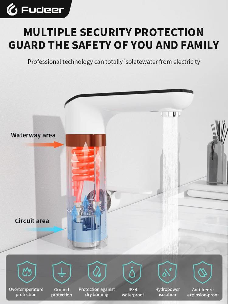 Fudeer 3400W 220V Electric Kitchen Water Heater Tap Instant Hot Stainless Steel Water Faucet Heater Cold Heating Faucet