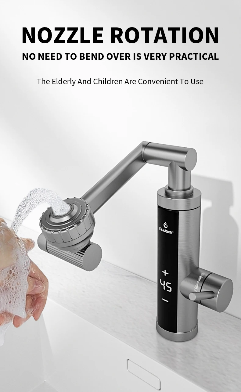 Fudeer 3400W 220V Electric Kitchen Water Heater Tap Instant Hot Stainless Steel Water Faucet Heater Cold Heating Faucet