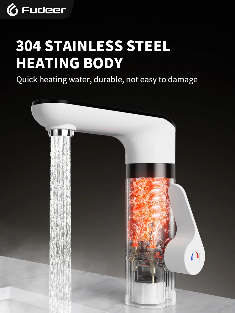 Fudeer 3400W 220V Electric Kitchen Water Heater Tap Instant Hot Stainless Steel Water Faucet Heater Cold Heating Faucet