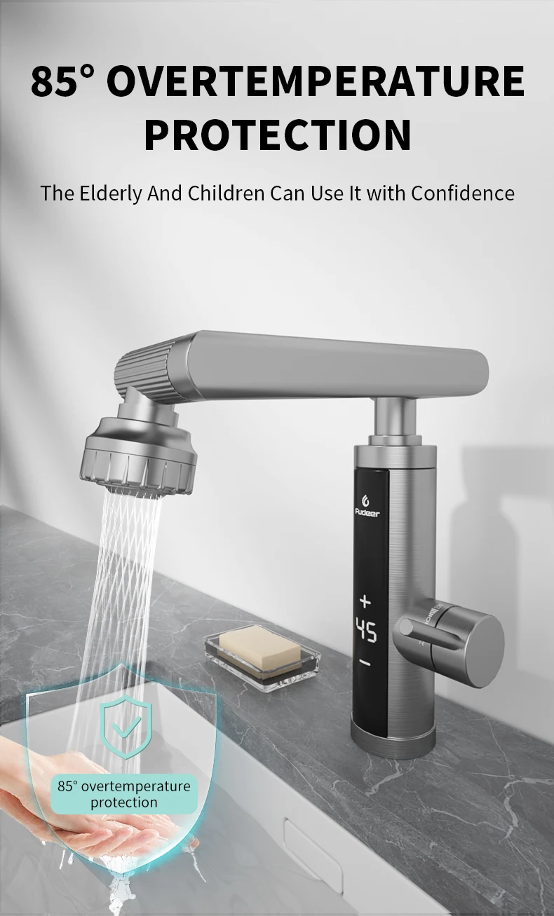 Fudeer 3400W 220V Electric Kitchen Water Heater Tap Instant Hot Stainless Steel Water Faucet Heater Cold Heating Faucet