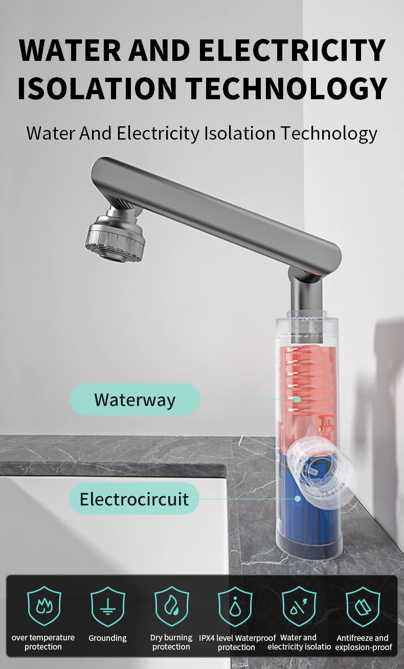 Fudeer 3400W 220V Electric Kitchen Water Heater Tap Instant Hot Stainless Steel Water Faucet Heater Cold Heating Faucet