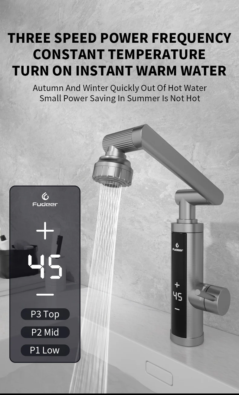 Fudeer 3400W 220V Electric Kitchen Water Heater Tap Instant Hot Stainless Steel Water Faucet Heater Cold Heating Faucet