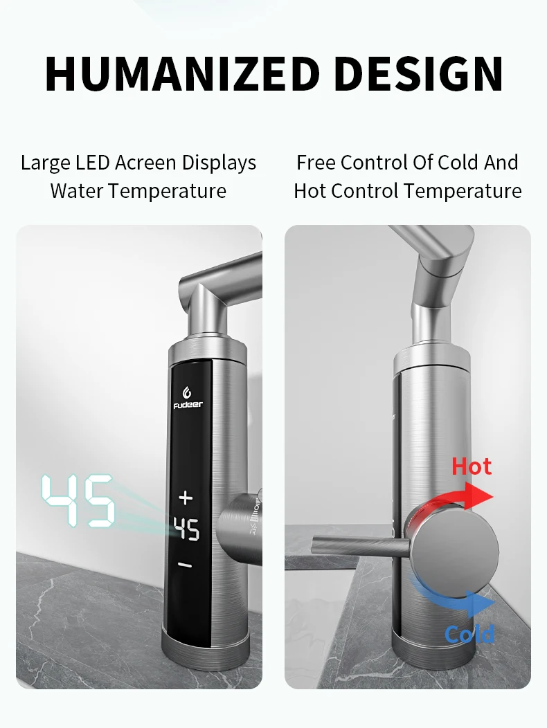 Fudeer 3400W 220V Electric Kitchen Water Heater Tap Instant Hot Stainless Steel Water Faucet Heater Cold Heating Faucet