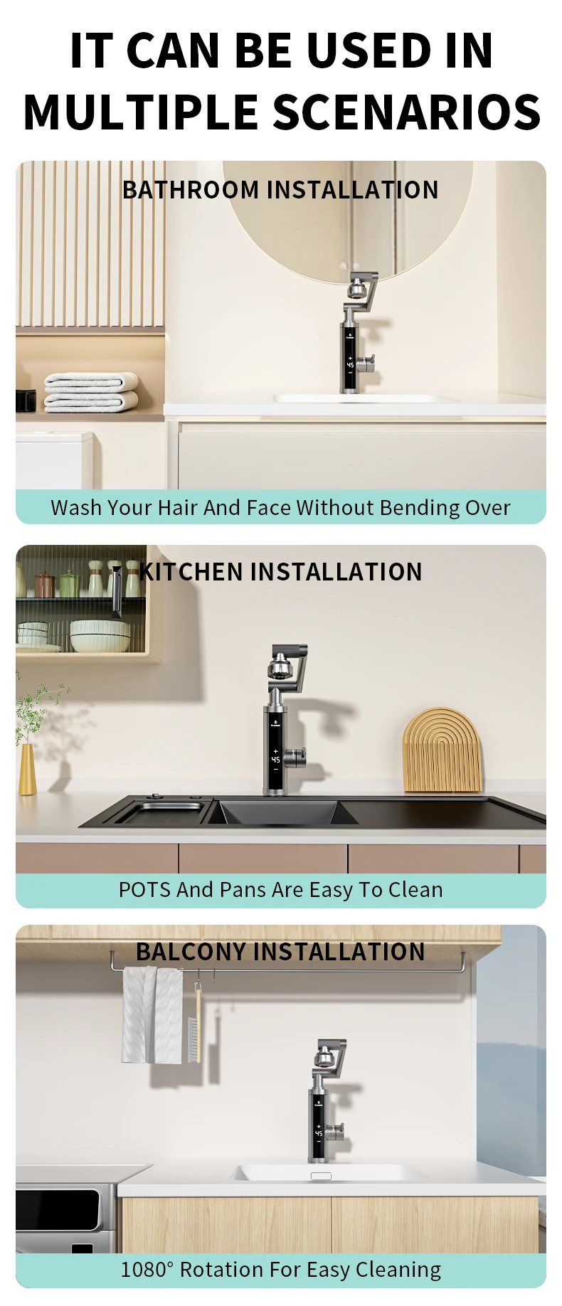 Fudeer 3400W 220V Electric Kitchen Water Heater Tap Instant Hot Stainless Steel Water Faucet Heater Cold Heating Faucet