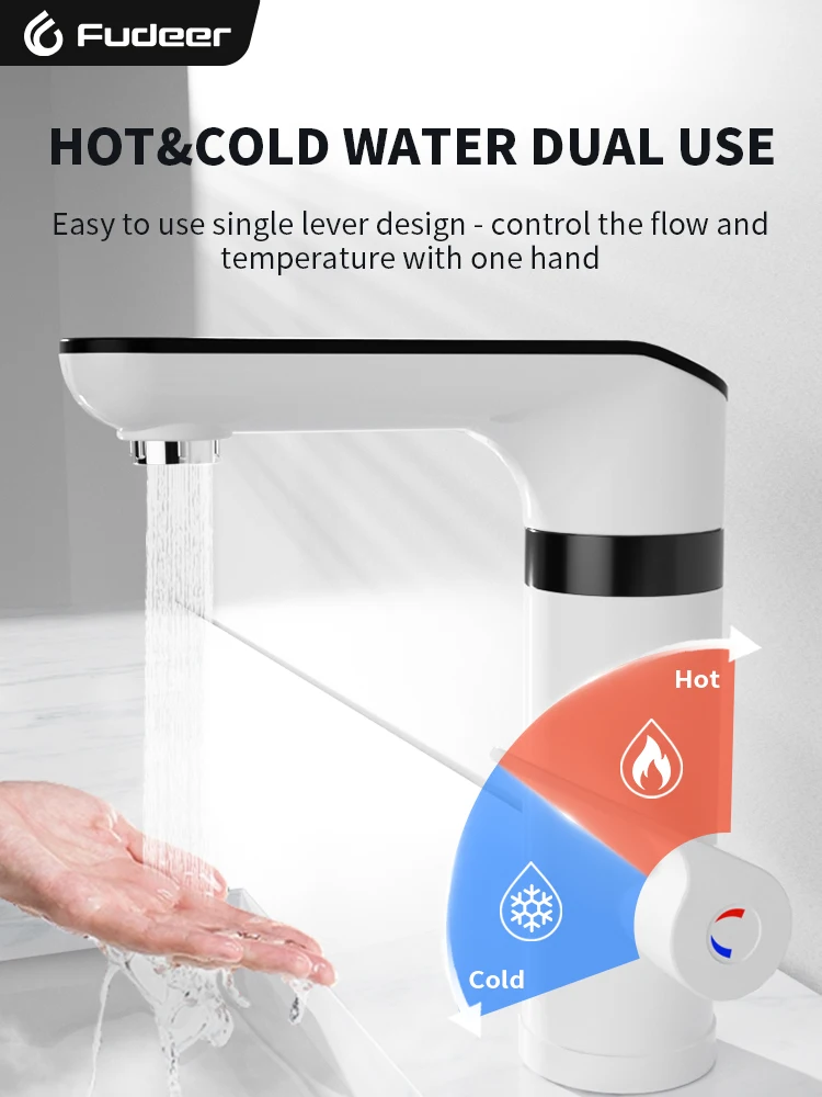 Fudeer 3400W 220V Electric Kitchen Water Heater Tap Instant Hot Stainless Steel Water Faucet Heater Cold Heating Faucet