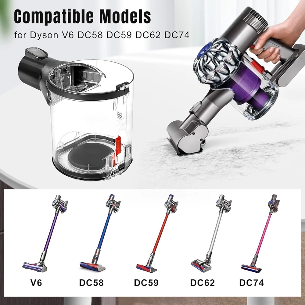 Dust Container for Dyson V6 DC58 DC59 DC62 DC74 Vacuum Cleaner,Dust Bin Replacement Parts, A/B Interface Dust Cup 
