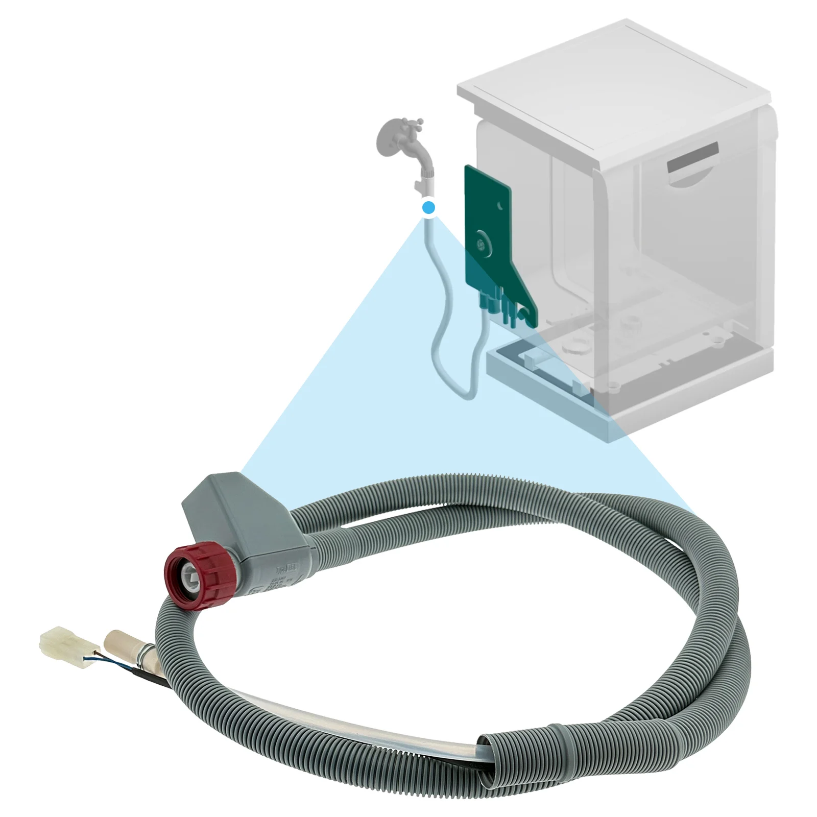 1ES-L Dishwasher Aquastop Inlet Hose 1.8m for Beko, Electrolux, Midea, Hansa, Gorenje
