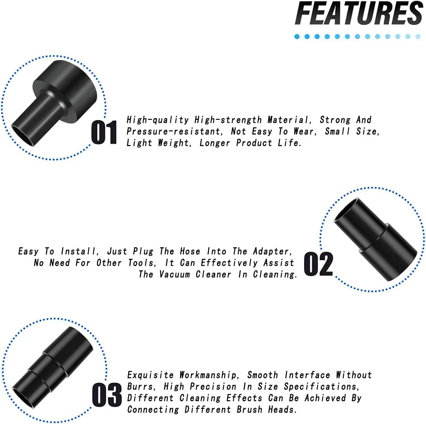 3pcs Vacuum Hose Adapters Kit Reducer Converter From 2.5/1.25inch  Household Vacuum Cleaner Adapter Tools