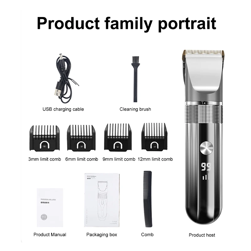 Electric Hair Clipper Professional Trimmer Household Waterproof LED Display Men Hair Trimmer USB Charging Haircut Tools Set