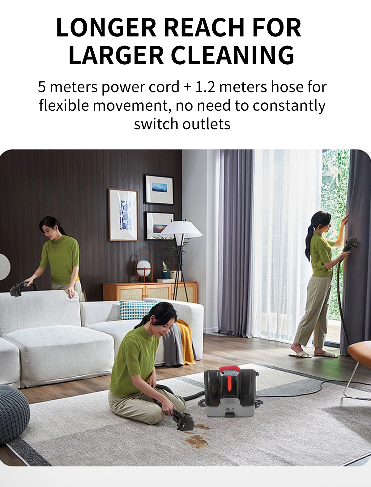 ABIR G80 Handheld Carpet Vacuum Cleaner 15Kpa Spot Cleaner Machine for Home Sofa Car Interior,Pet Bed Fabric Wet Dry Washing