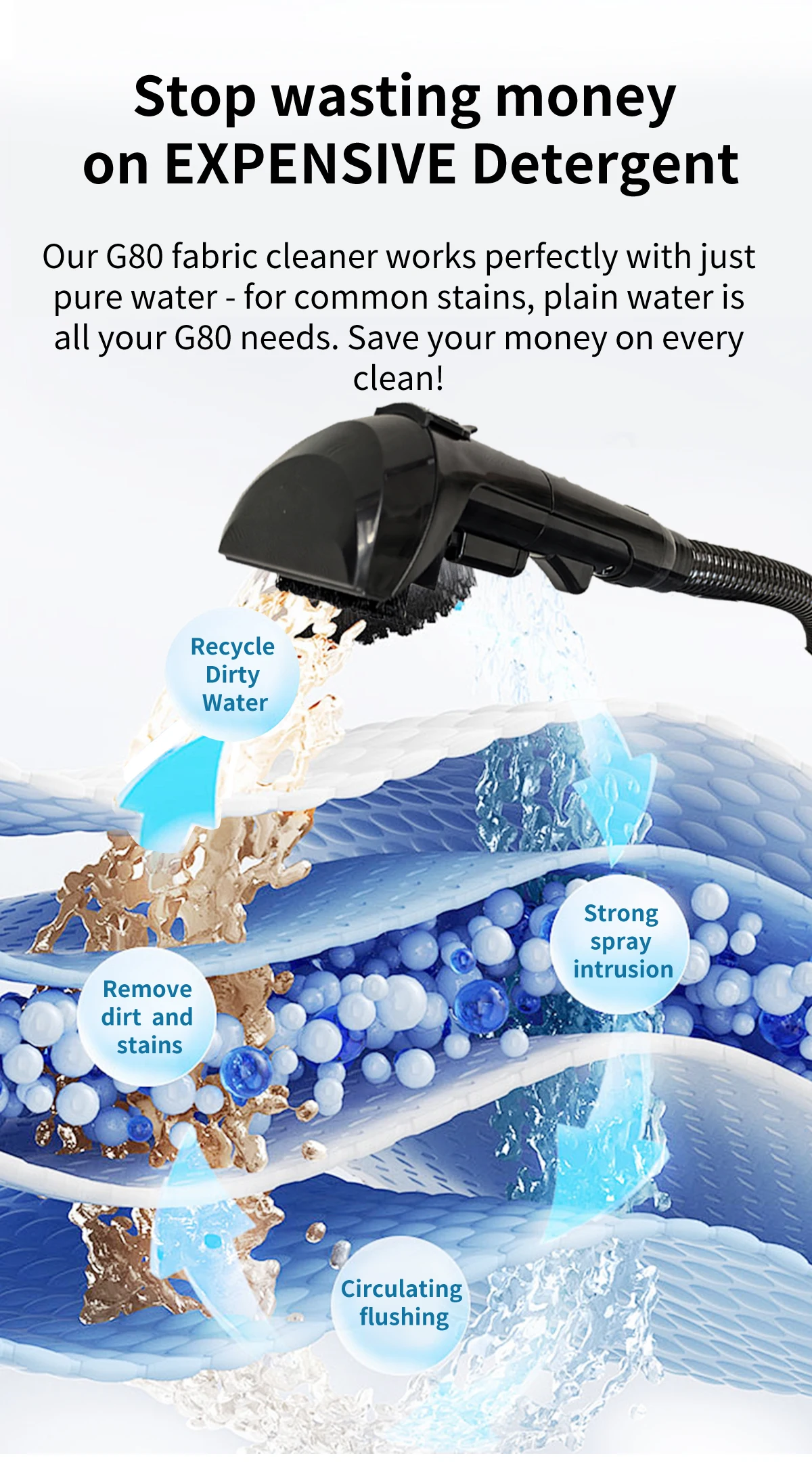 ABIR G80 Handheld Carpet Vacuum Cleaner 15Kpa Spot Cleaner Machine for Home Sofa Car Interior,Pet Bed Fabric Wet Dry Washing