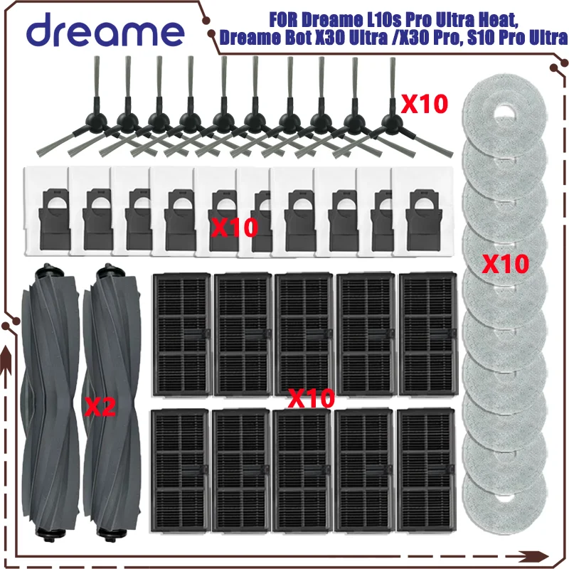 Dreame L10s Pro Ultra Heat / L10s Ultra Gen 2 / Dreame D20 Ultra / Mova E30 Ultra Main Side Brush Filter Mop Cloth Bag