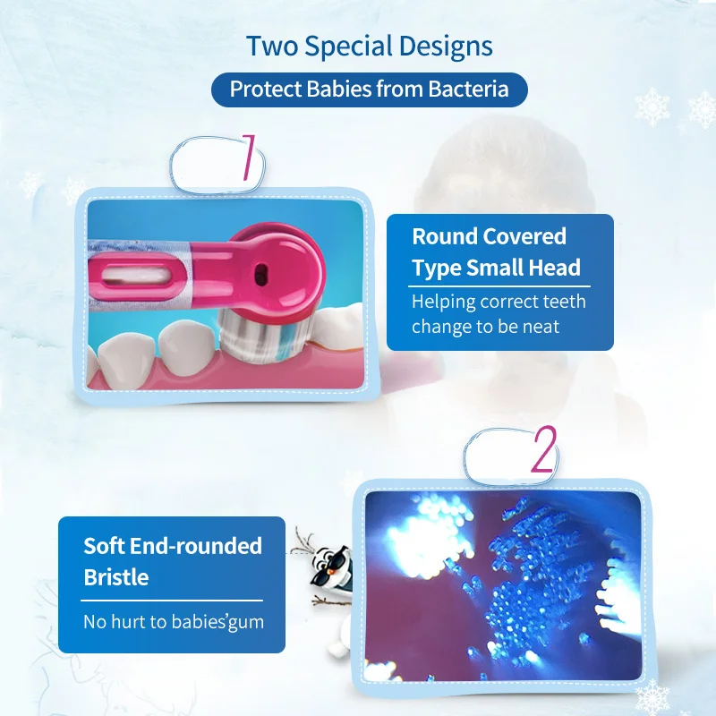 Oral B EB10 Kids Electric Toothbrush Replacement Heads Tiny Round Head Soft Bristle Teeth Cleaning Brush Refill