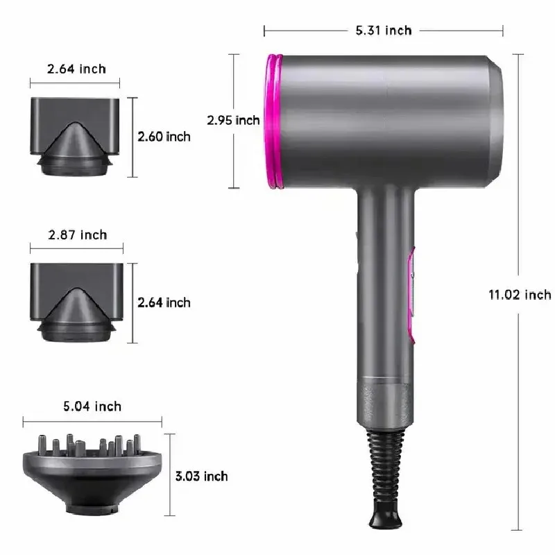 Professional Hair Dryer Strong Wind Hot Air Cold Air Ion Salon HairDryer 2000w Brush Negative Ion Blow Dryer with Diffuser