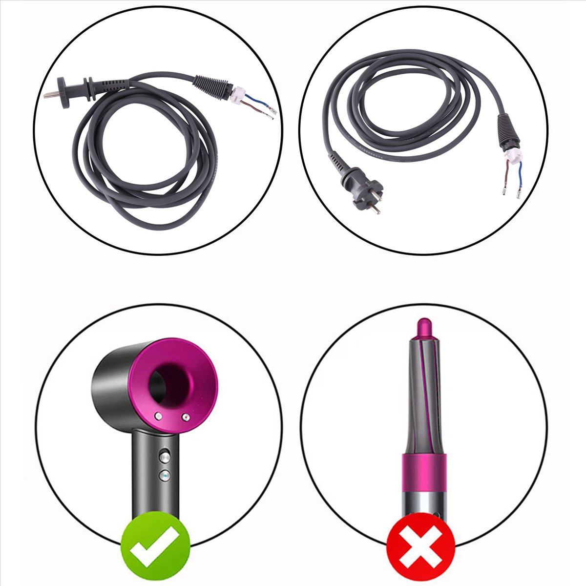 For Hair Dryer Universal Accessories HD01/02/03/04/07/08/15 1.8M Power Cord EU Plug