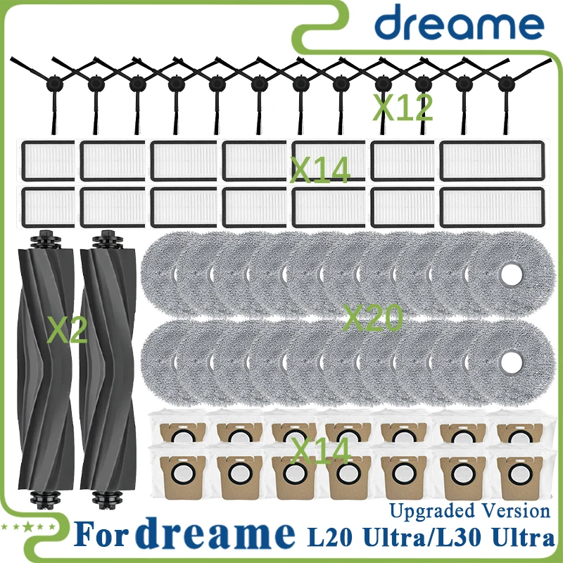 Dreame L20 Ultra/L20 Ultra Complete RLX41CE / L30 Ultra Parts Main Roller Side Brush Hepa Filter Mop Cloth Dust Bag