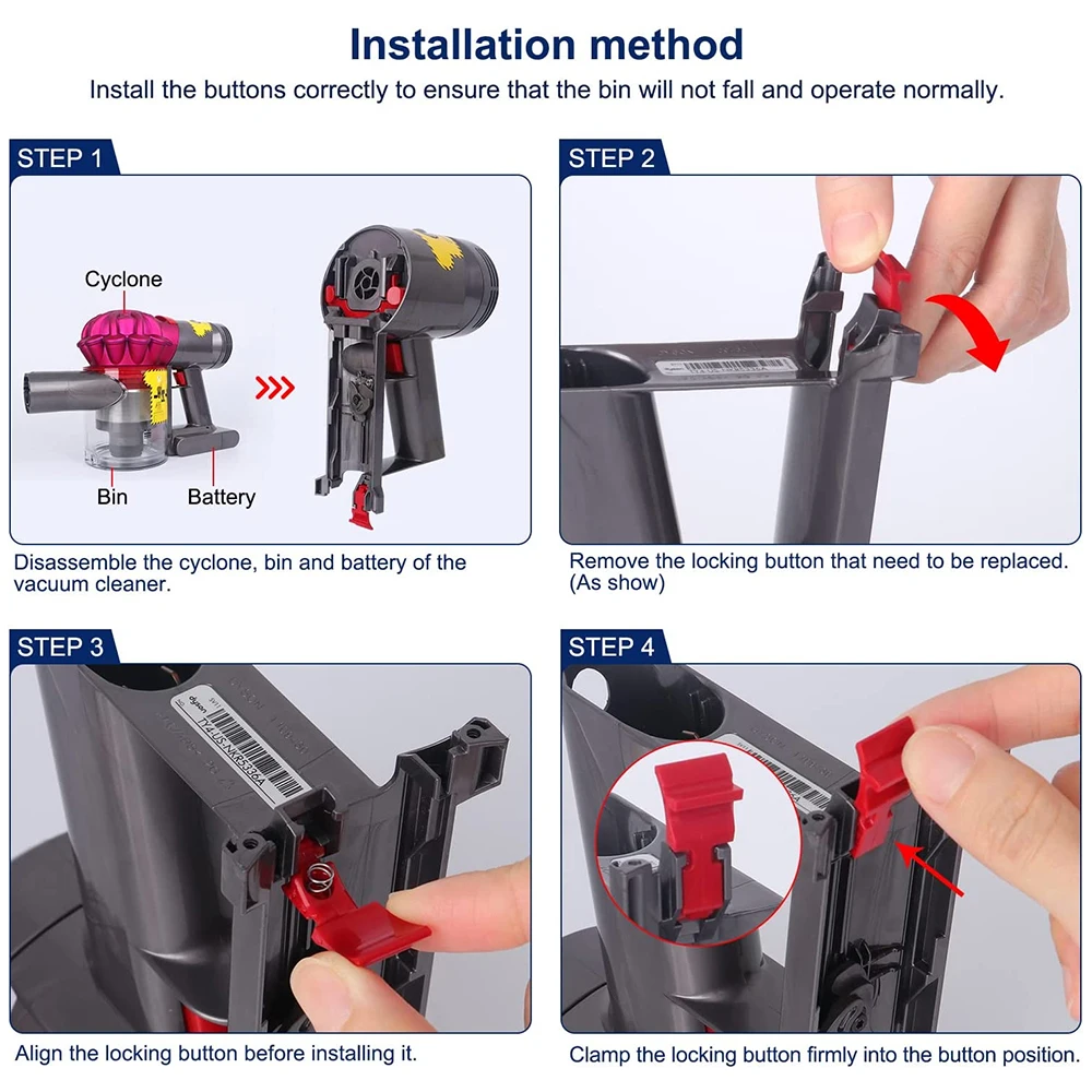 Dust Bin Locking Button Replacement for Dyson V7 V8 SV10 SV11 Vacuum Cleaner Dust Cup Release Lock