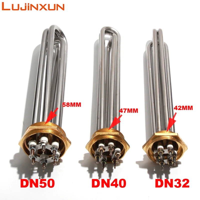 LUJINXUN Electric Water Heater DN32 DN40 DN50 Immersion Heating Element SUS304 220V Tubular Booster 3KW 4.5KW 6KW 9KW 220V 12KW