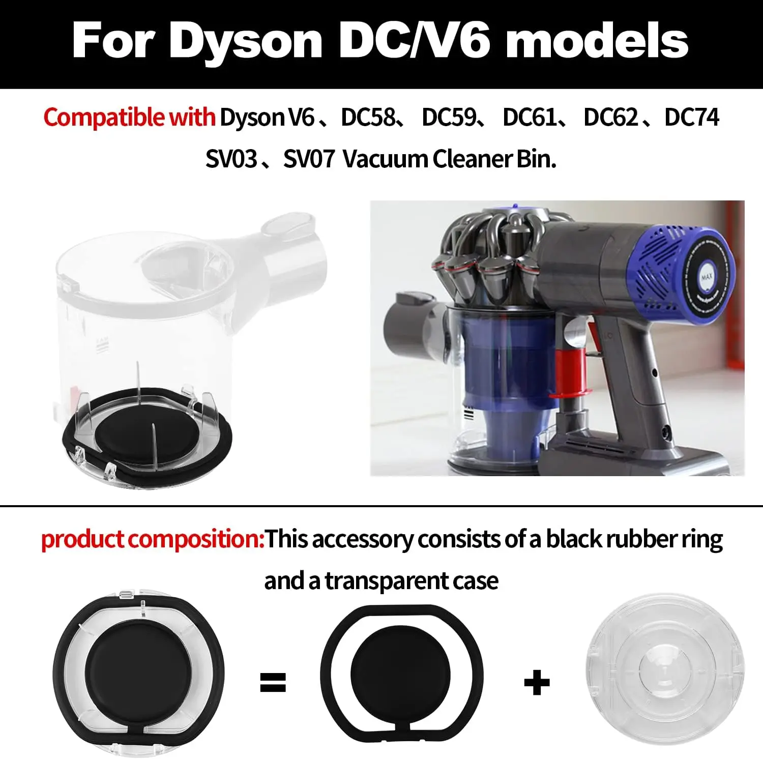 For Dyson V6 DC58 DC59 DC62 DC74 Vacuum Cleaner Dust Bin Lid Bucket Bottom Cover Replacement Dust Collection Parts