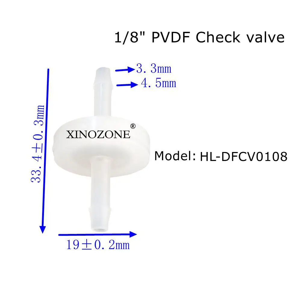 Plastic Check Valve Ozone Valve Non-return Diaphragm OD 6.5mm 3mm PVDF Materials HL-DFCV0104