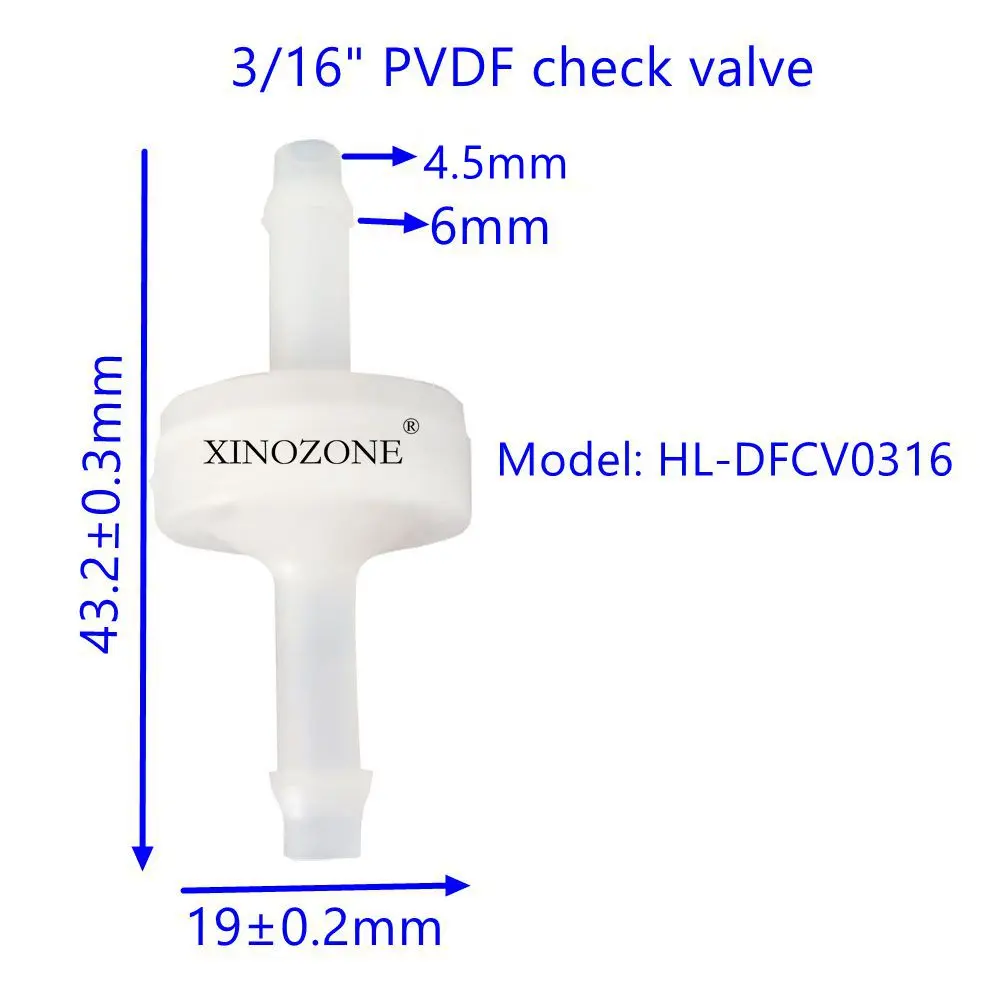 Plastic Check Valve Ozone Valve Non-return Diaphragm OD 6.5mm 3mm PVDF Materials HL-DFCV0104