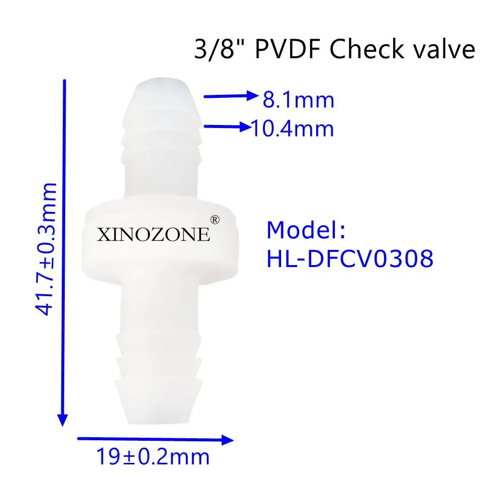 Plastic Check Valve Ozone Valve Non-return Diaphragm OD 6.5mm 3mm PVDF Materials HL-DFCV0104