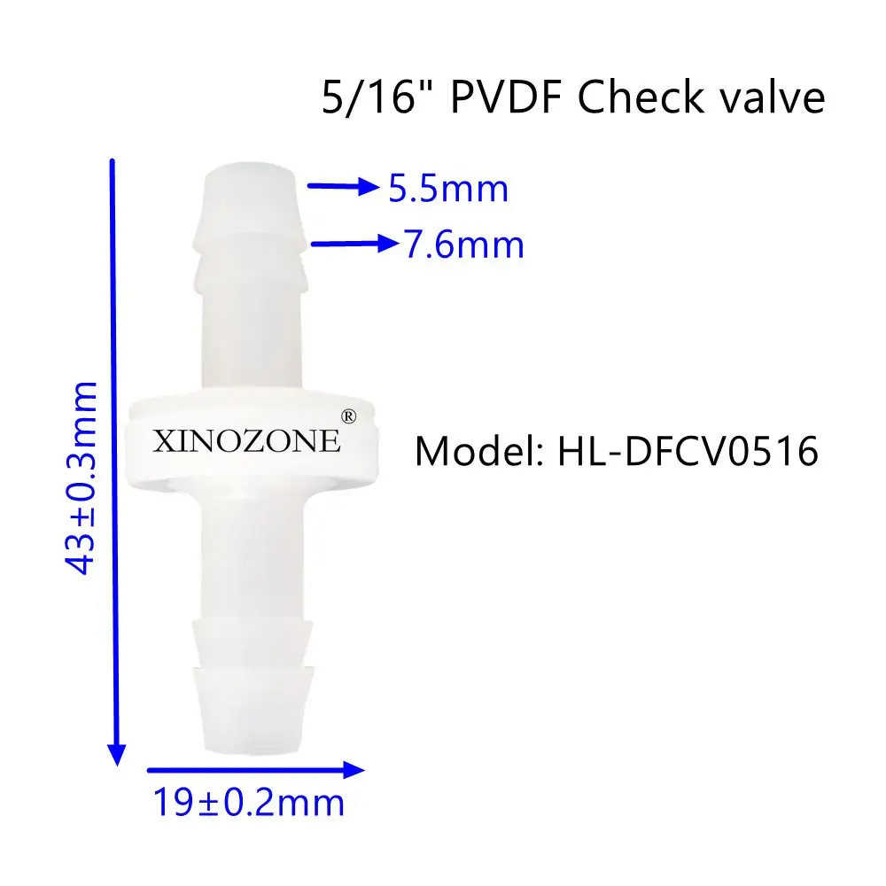 Plastic Check Valve Ozone Valve Non-return Diaphragm OD 6.5mm 3mm PVDF Materials HL-DFCV0104