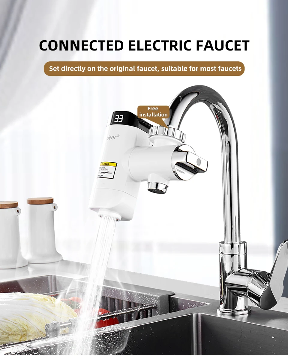 Fudeer Electric Water Heater Kitchen Faucet Conector Instant Hot Water Tap Adapter 220V  Water Heater Bathroom Accessories