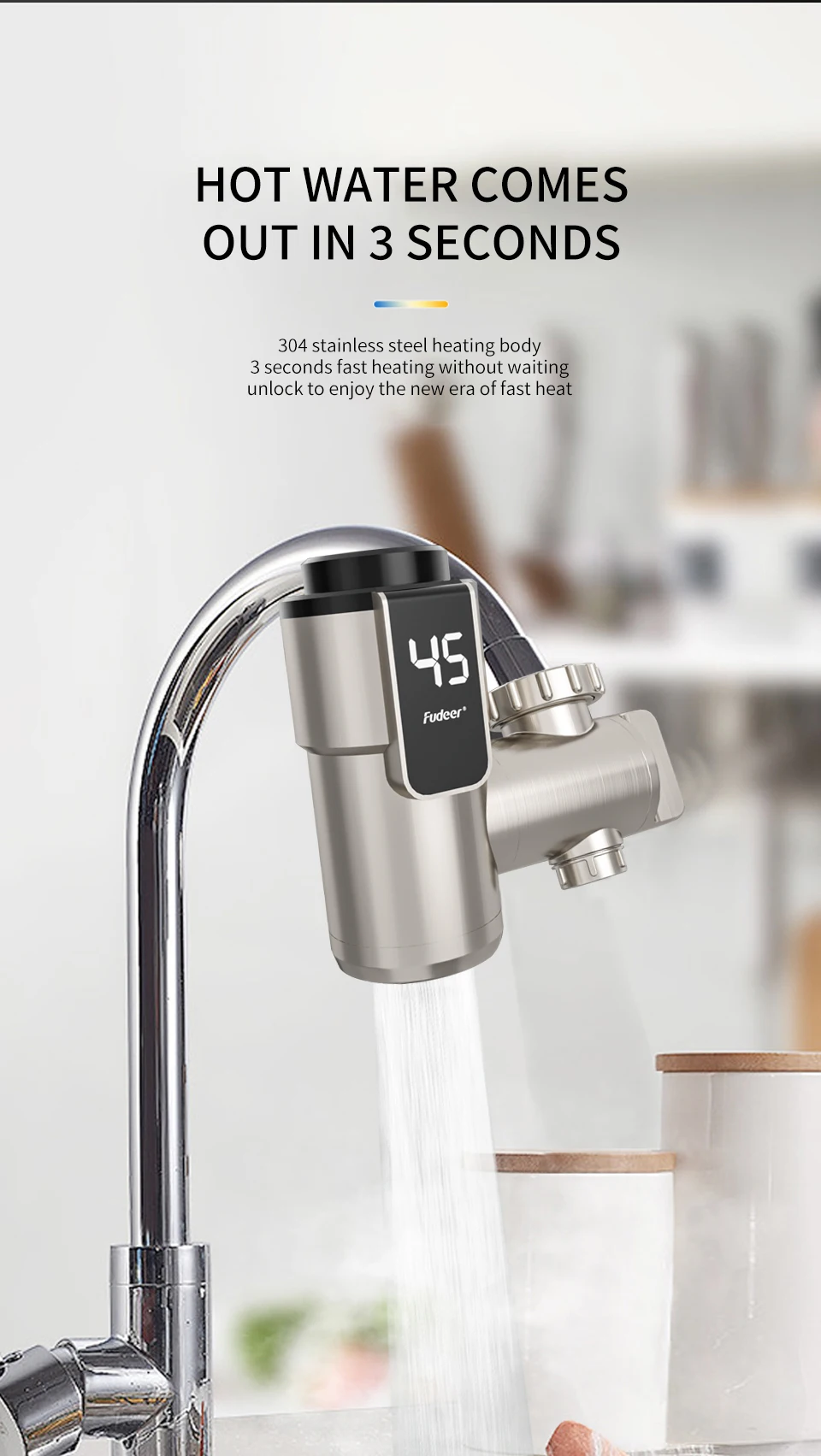 Fudeer Electric Water Heater Kitchen Faucet Conector Instant Hot Water Tap Adapter 220V  Water Heater Bathroom Accessories