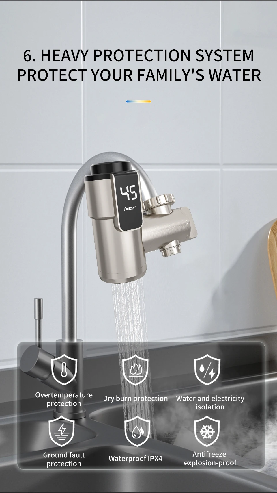 Fudeer Electric Water Heater Kitchen Faucet Conector Instant Hot Water Tap Adapter 220V  Water Heater Bathroom Accessories
