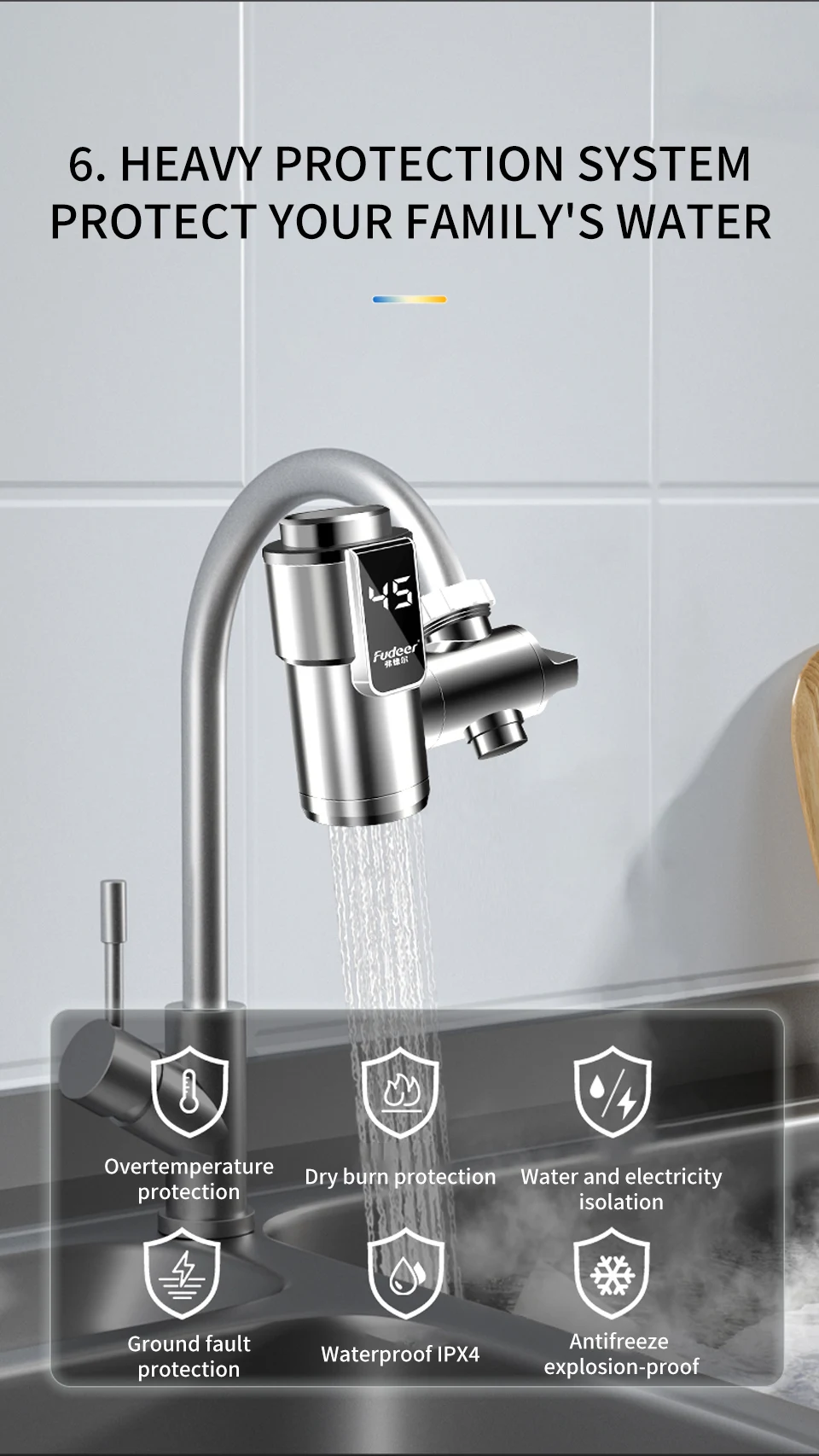 Fudeer Electric Water Heater Kitchen Faucet Conector Instant Hot Water Tap Adapter 220V  Water Heater Bathroom Accessories