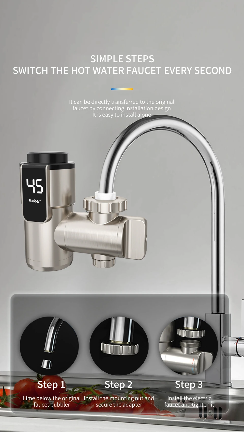 Fudeer Electric Water Heater Kitchen Faucet Conector Instant Hot Water Tap Adapter 220V  Water Heater Bathroom Accessories