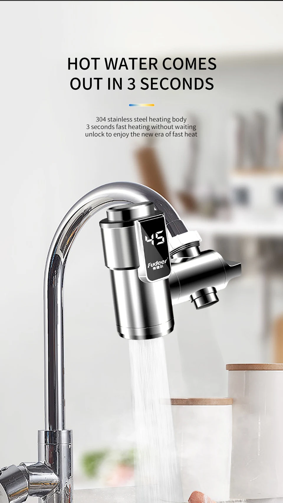 Fudeer Electric Water Heater Kitchen Faucet Conector Instant Hot Water Tap Adapter 220V  Water Heater Bathroom Accessories