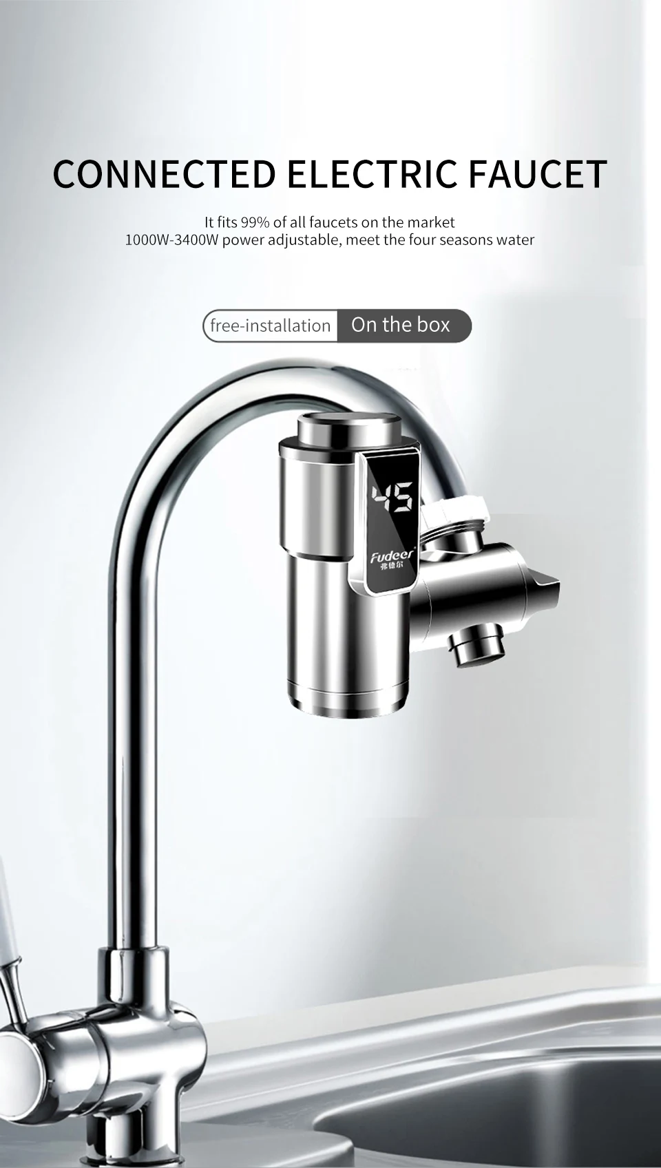 Fudeer Electric Water Heater Kitchen Faucet Conector Instant Hot Water Tap Adapter 220V  Water Heater Bathroom Accessories