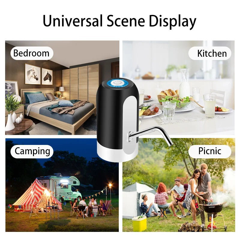 HiPiCok Water Bottle Pump 19 Liter Water Dispenser USB Charging Automatic Portable Electric Water Pump with Universal Bucket Cap