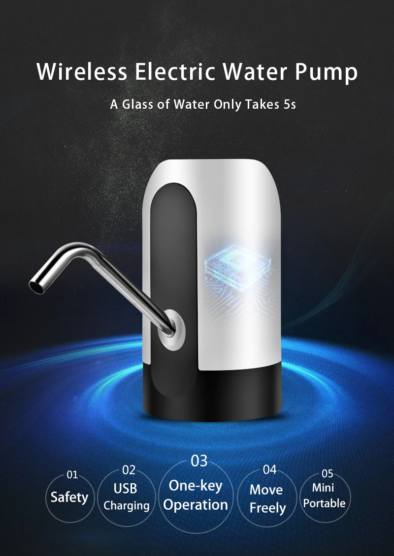 HiPiCok Water Bottle Pump 19 Liter Water Dispenser USB Charging Automatic Portable Electric Water Pump with Universal Bucket Cap