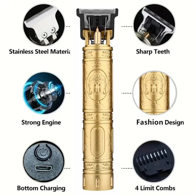 Electric Cutting Cordless Zero Gapped Trimmer Hair Clipper Professional Barber Shop Men's Haircut Machine for Beard Barbershop
