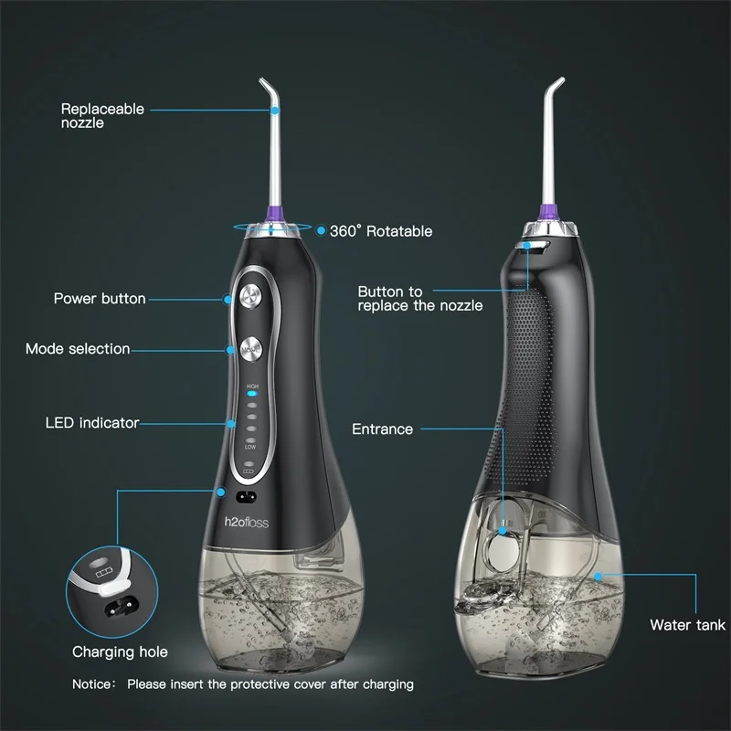 H2ofloss hf-6 dental cordless oral 5 nozzle tips irrigator portable electric water flosser for teeth cleaning health
