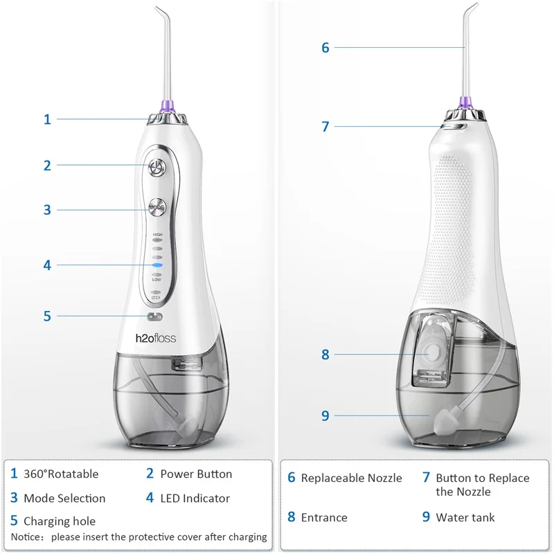 H2ofloss hf-6 dental cordless oral 5 nozzle tips irrigator portable electric water flosser for teeth cleaning health