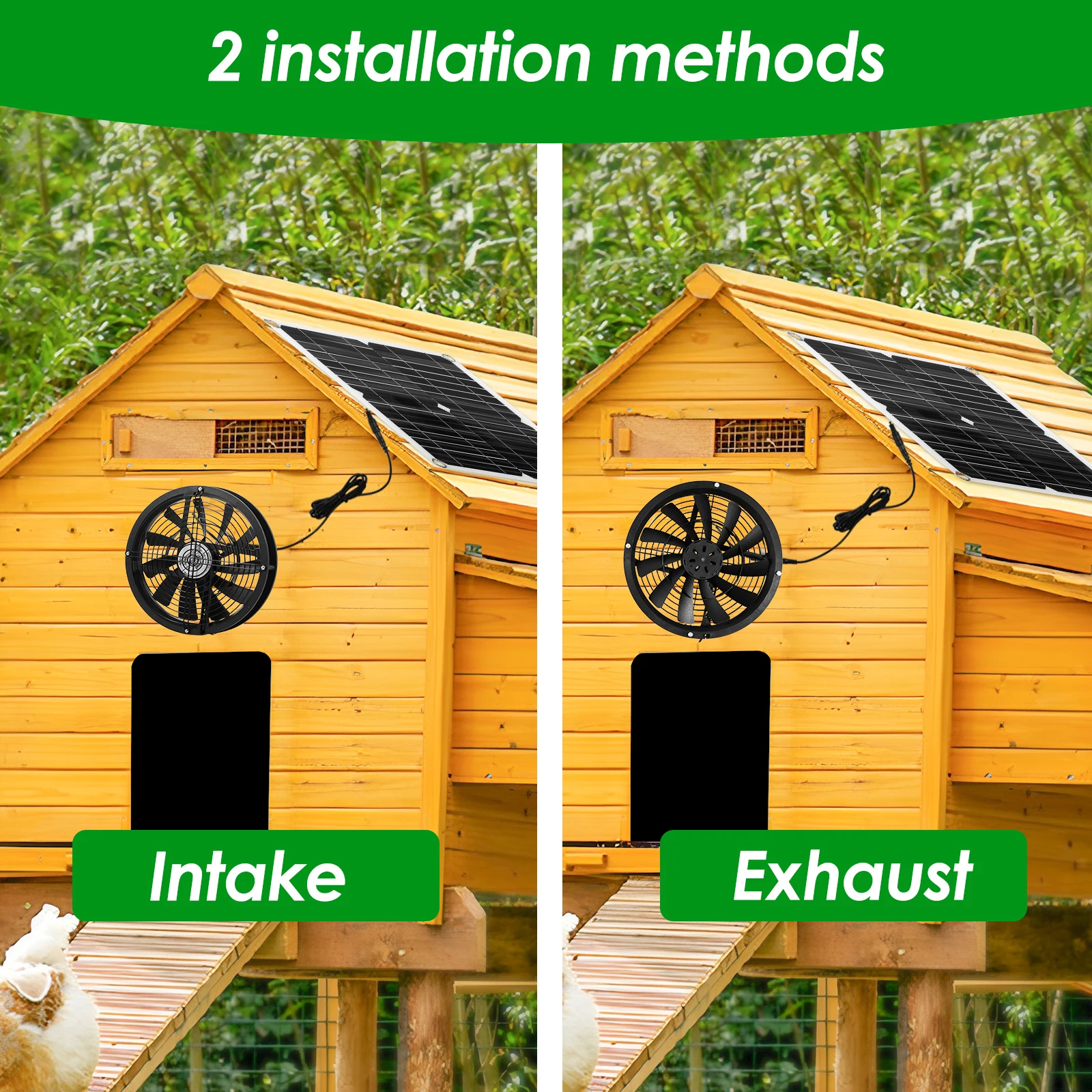 100W Exhaust Fan With Solar Panel Sets Round Ventilation Case Exhaust Fan for Outdoor Chicken Coop Greenhouse Shed Fan