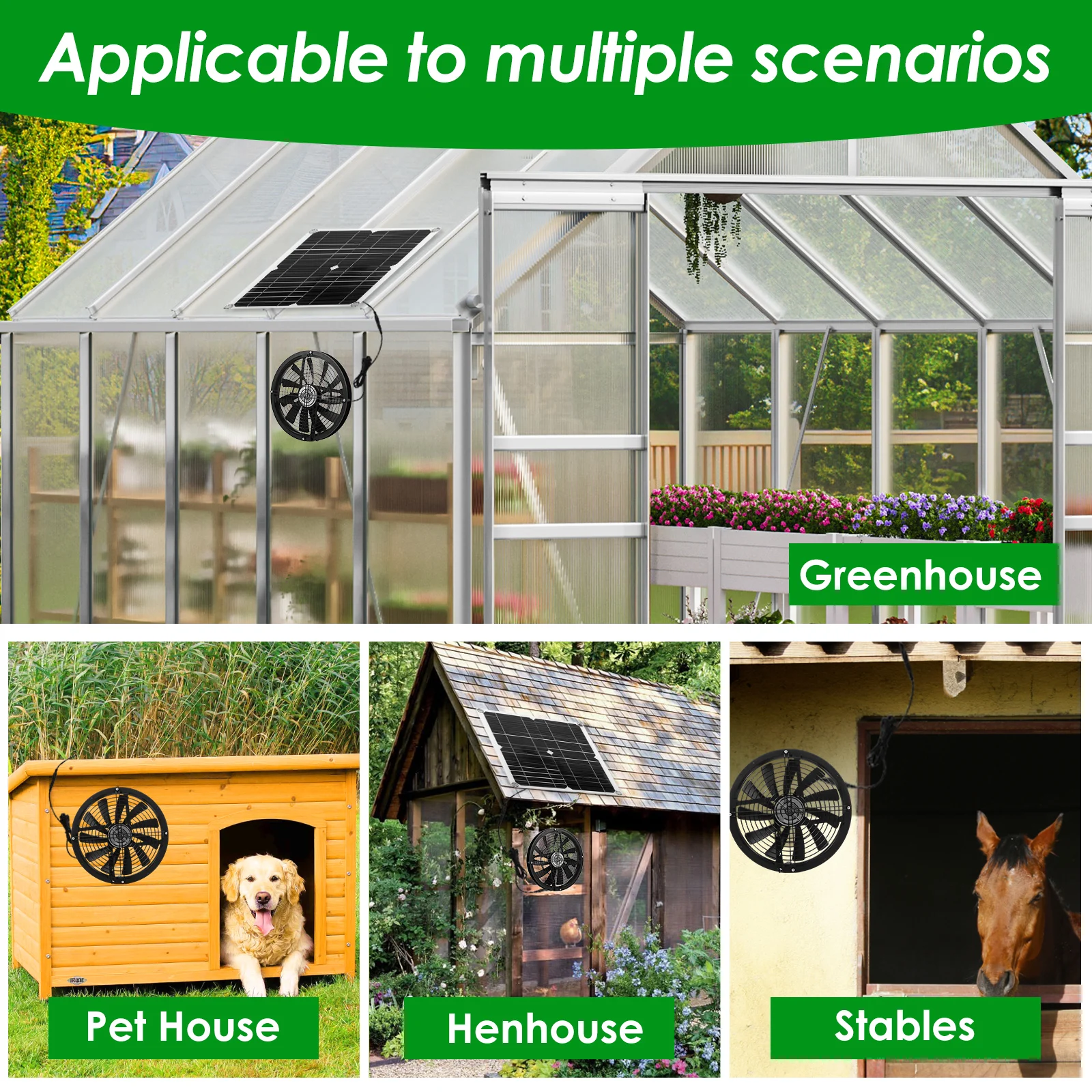 100W Exhaust Fan With Solar Panel Sets Round Ventilation Case Exhaust Fan for Outdoor Chicken Coop Greenhouse Shed Fan