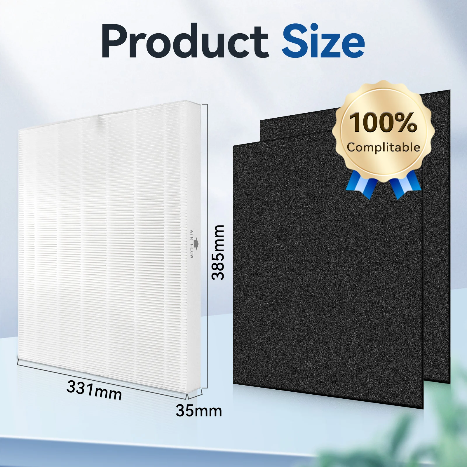 3Pcs/Set Air Purifier Replacement Compatible with Coway AP-1512HH 1 Hepa 2Pcs Carbon 380*330*35mm/380*330*5mm
