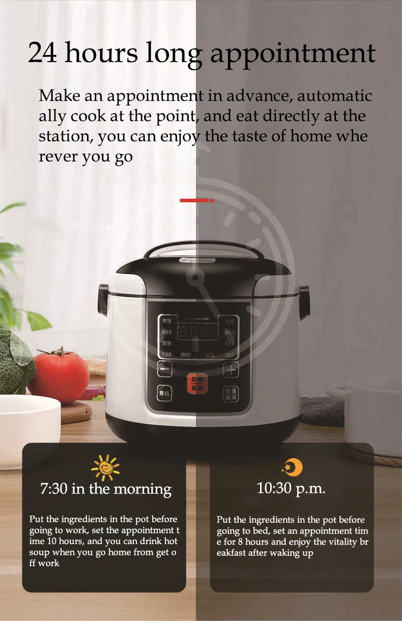 Portable Car Rice Cooker 2L Electric Truck Multi-Cooker Soup Porridge Cooking Food Steamer Electric Lunch Box 12V or 24V