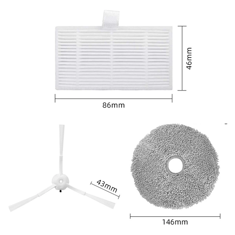 Compatible for Xiaomi Lydsto W2 / Kyvol Cybovac S60 / Blaupunkt Bluebot OMEGA / Inic IX10 Side Brush Hepa Filters Mop Parts