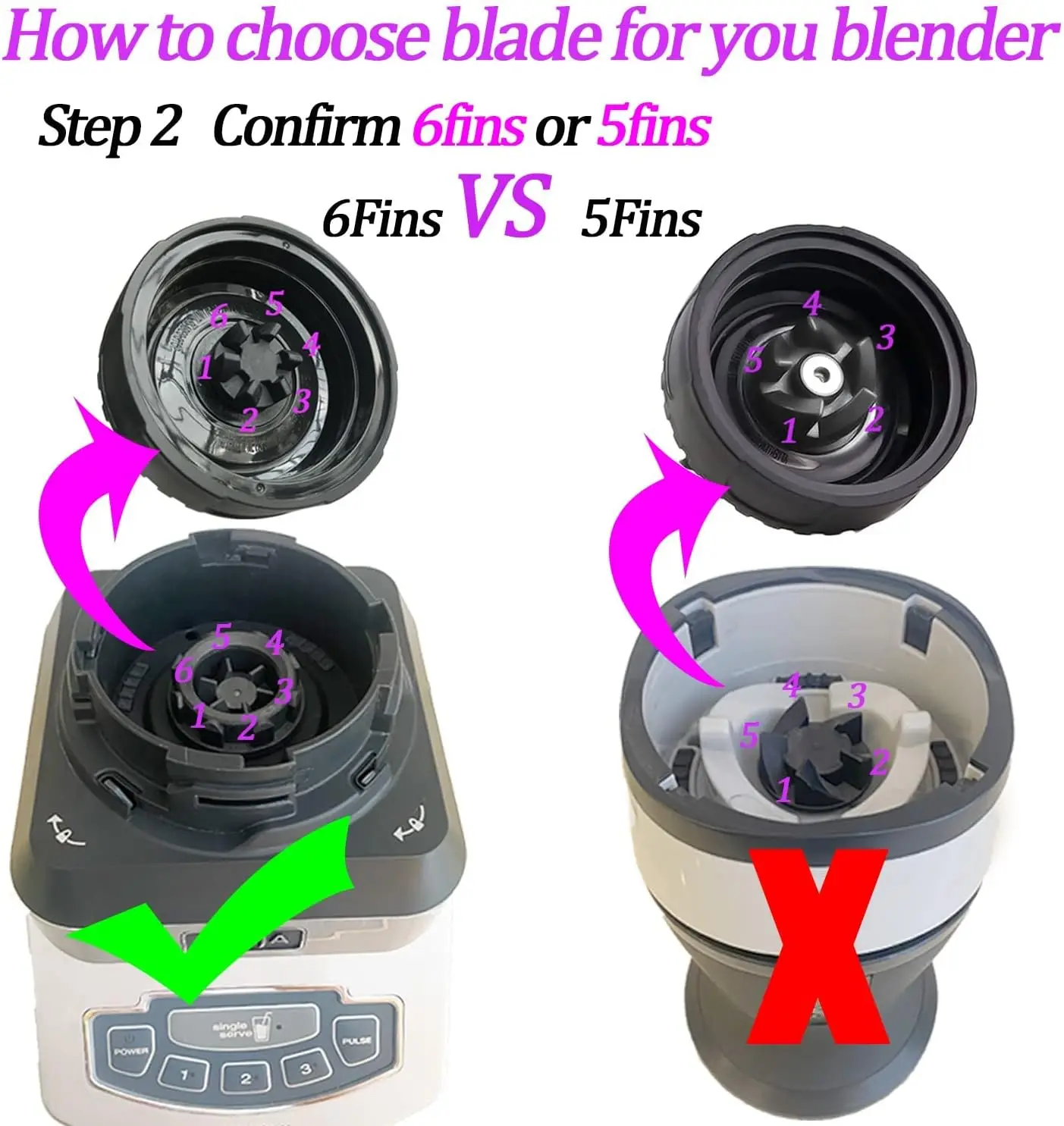 6-Fin Male Blender Blade Replacement Parts for Nutri Ninja Blender BL660 BL770 BL780 BL740 etc.(Small 3.35inch blade)