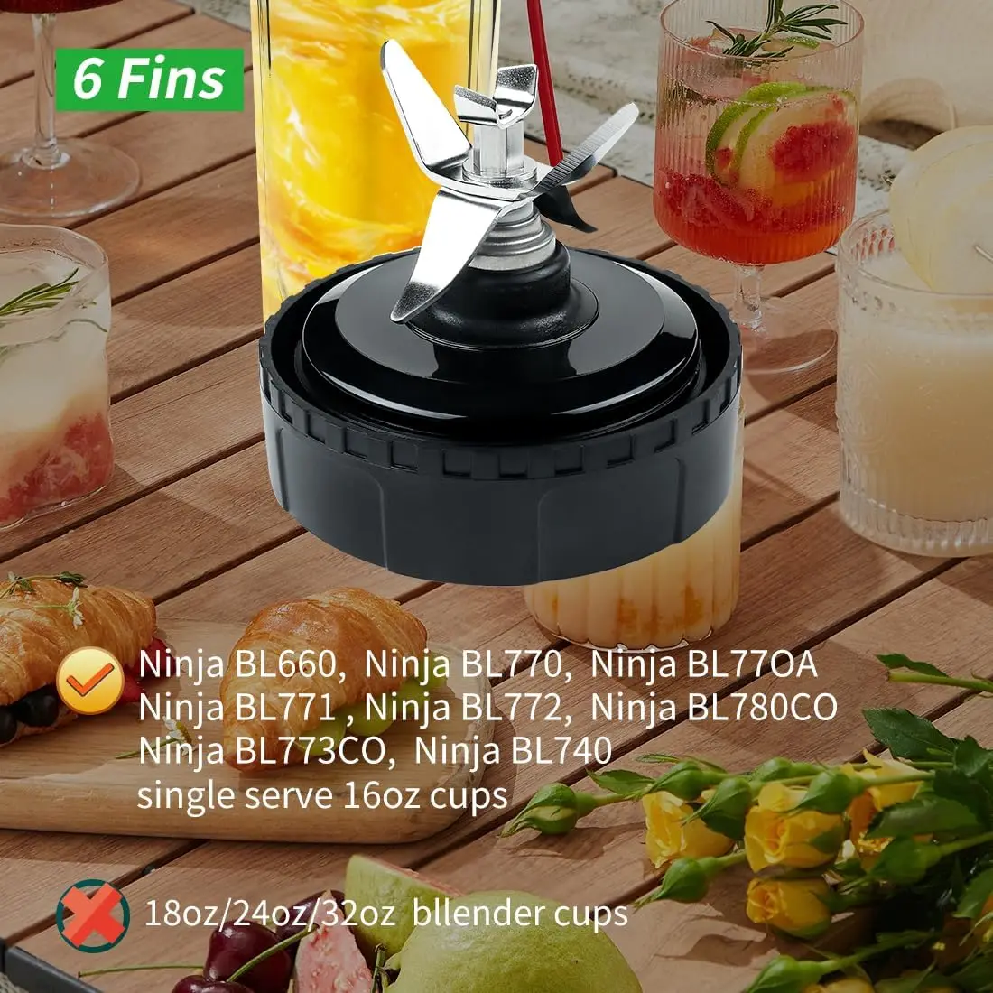 6-Fin Male Blender Blade Replacement Parts for Nutri Ninja Blender BL660 BL770 BL780 BL740 etc.(Small 3.35inch blade)