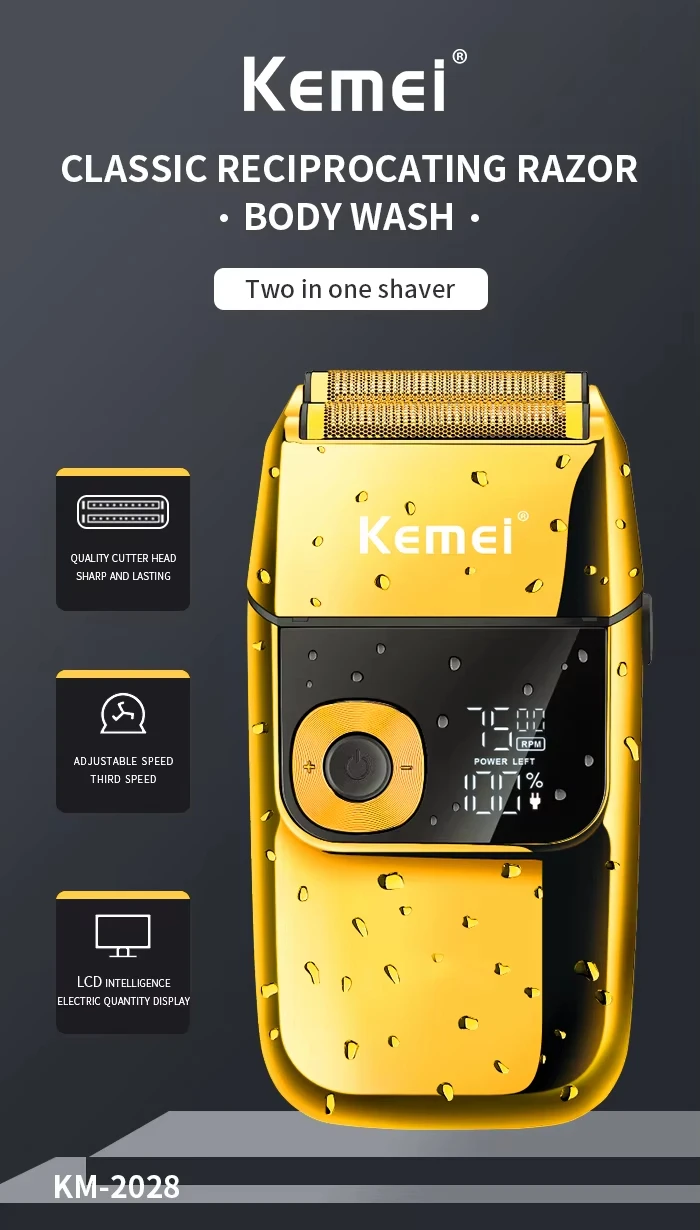 Kemei KM-1949 Gold or Silver All Metal Electric Hair Clipper KM-2028 Rechargeable Men's Shaver Professional Cordless Trimmer