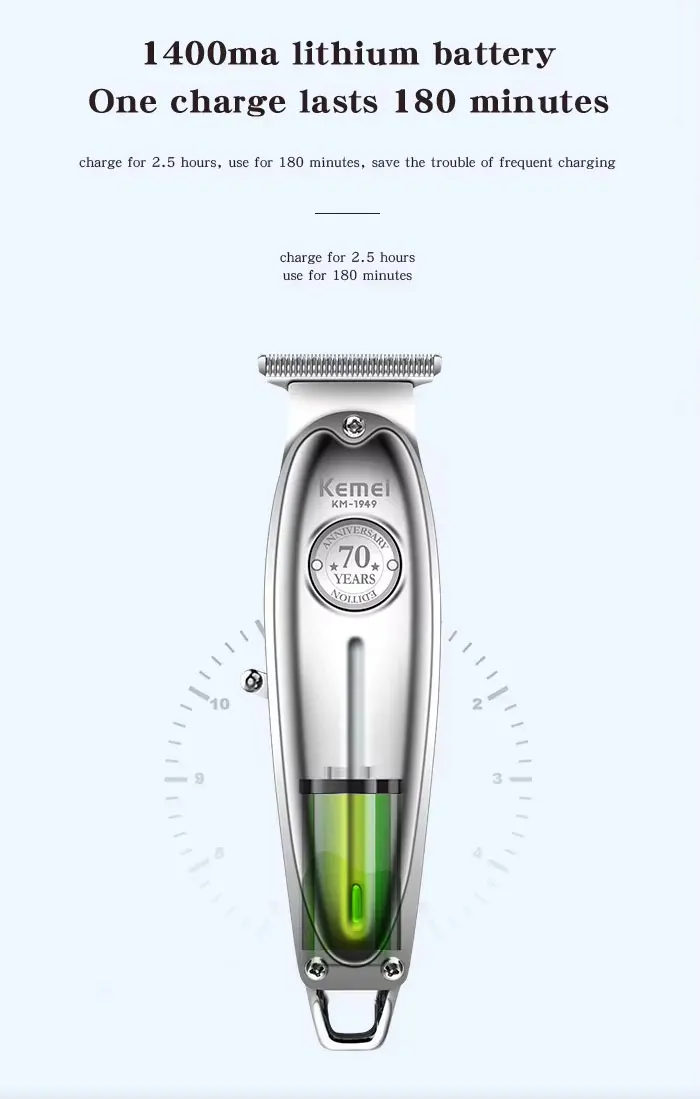 Kemei KM-1949 Gold or Silver All Metal Electric Hair Clipper KM-2028 Rechargeable Men's Shaver Professional Cordless Trimmer