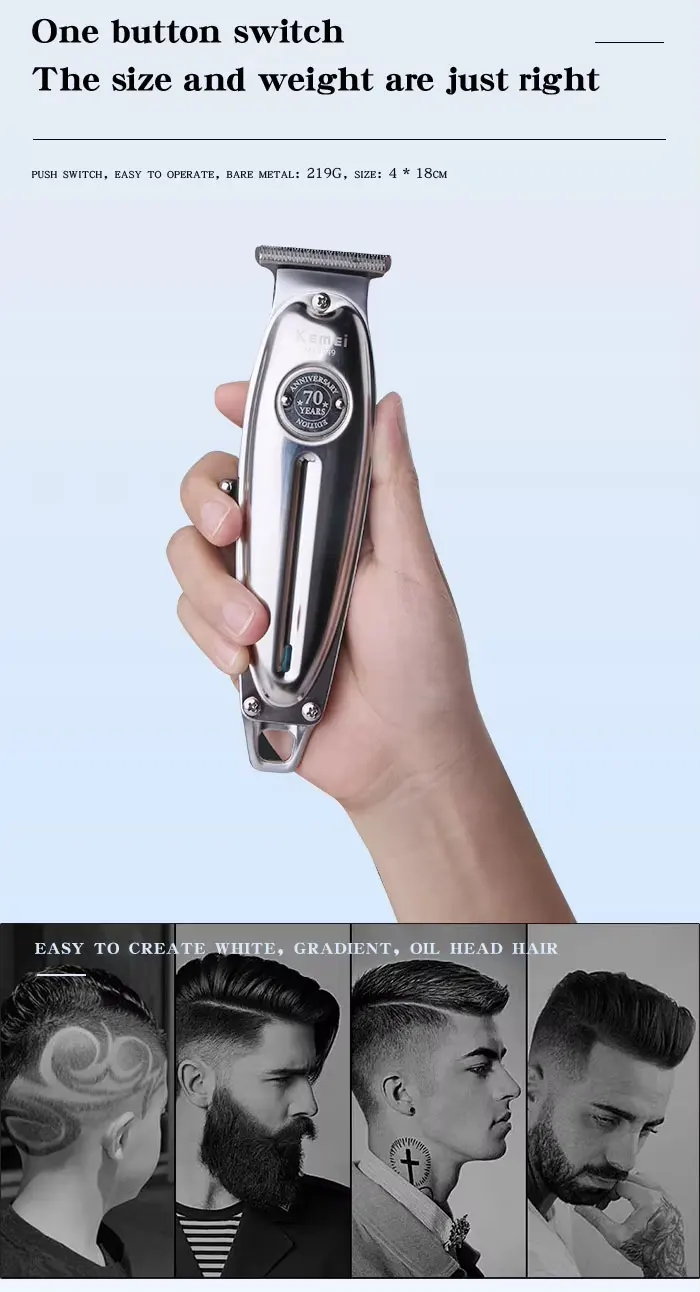 Kemei KM-1949 Gold or Silver All Metal Electric Hair Clipper KM-2028 Rechargeable Men's Shaver Professional Cordless Trimmer